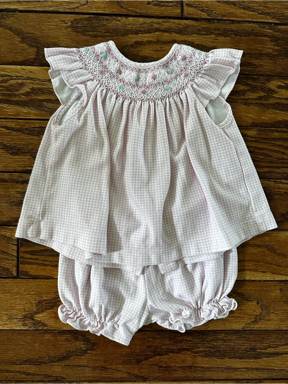 Petit Bebe Pink Gingham Smocked Bloomer Set 24m